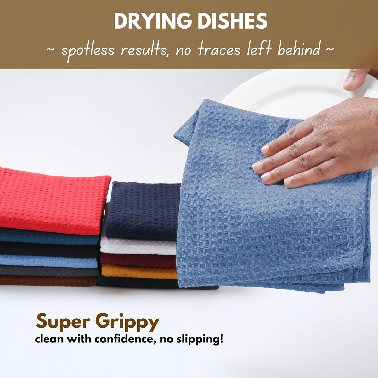 Native Fab Cotton Kitchen Towel with Hanging Loop 16x26 inches, 6-Pack, Waffle Weave Kitchen Towels for Cleaning Drying, Washcloths Soft & Absorbent Cloth Rags, Bar Towel, Dish Cloth, Sky Blue