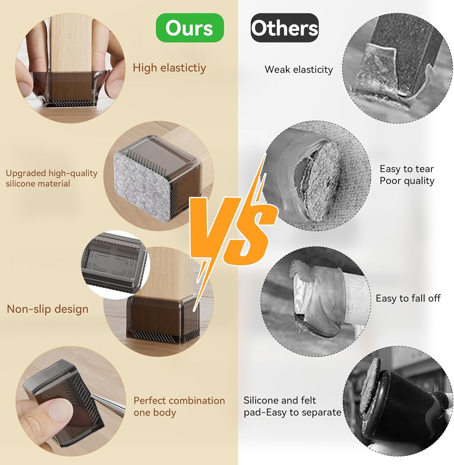 24PCS Rectangular Chair Leg Floor Protectors, Furniture Sliders, Non-Slip Felt Furniture Pads for Hardwood Floors, Silicone Cap Covers to Protect Floors,(Fit L :1.34-1.57", W: 0.87-1.18")