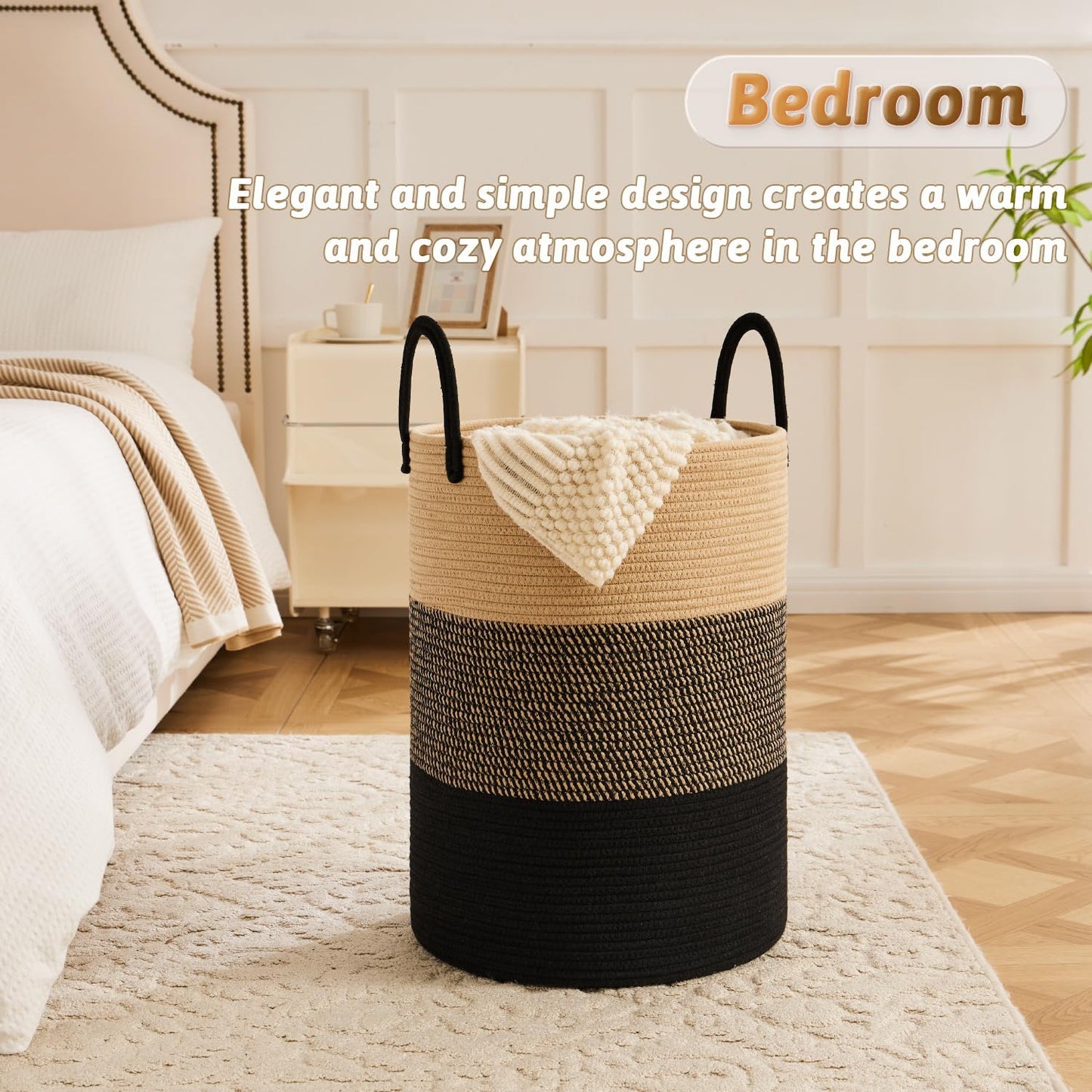 Laundry Basket,Woven Cotton Rope Laundry Hamper,80L for Decorative Storage of Dirty Clothes,Toys and Blankets in Bathroom,Bedroom and Living Room