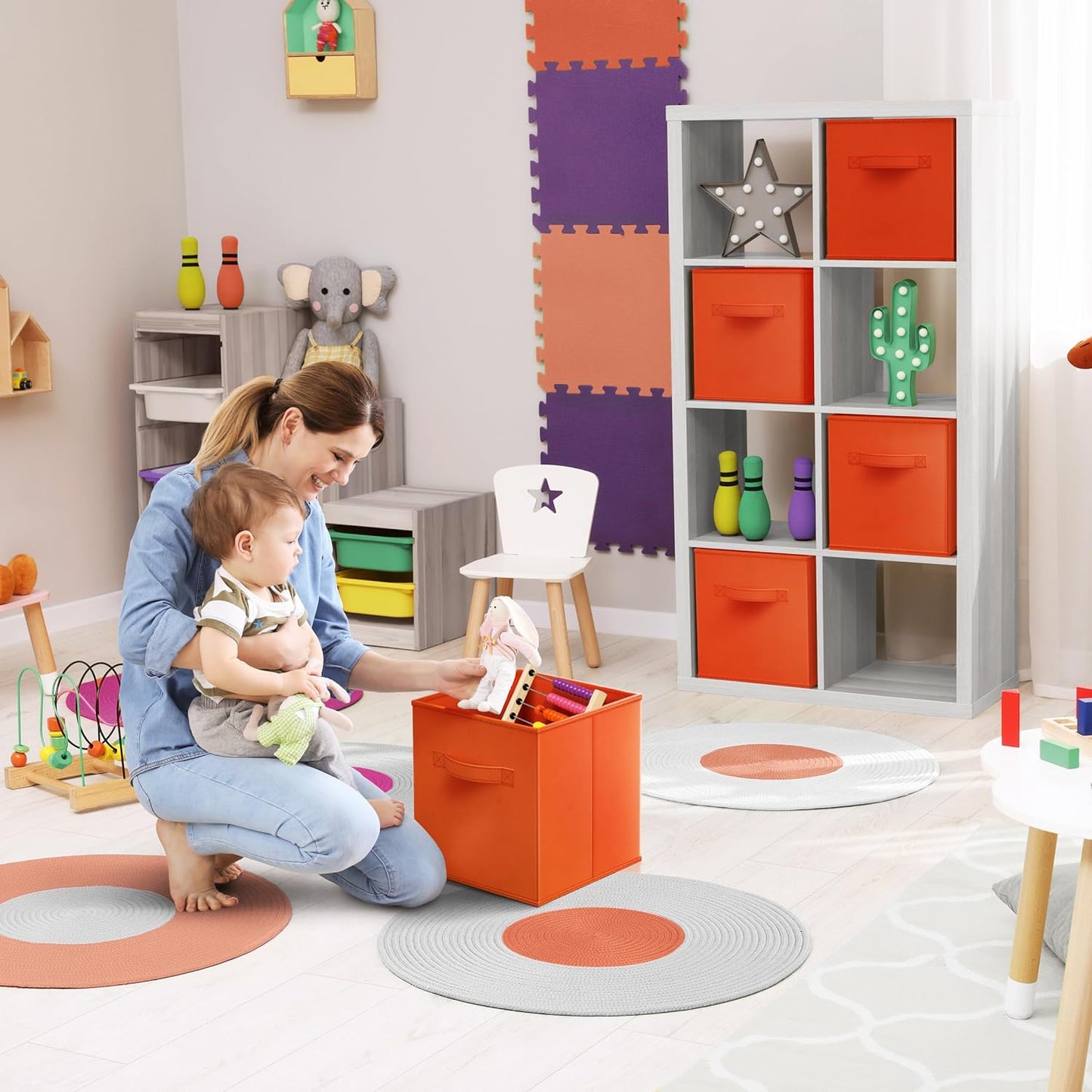 Sorbus 13 Inch Storage Bins - Sturdy Collapsible Fabric Storage Cubes with Handle - 8 Foldable Baskets for Organizing Clothes, Toys, Books - Storage Baskets for Shelves, Closets