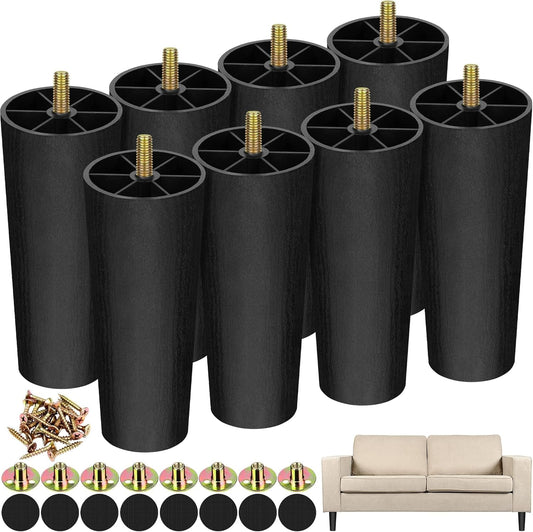 TURSTIN 16 Pack 6 Inch Plastic Furniture Legs with M8 T-Nuts Screws Tapered Sofa Couch and Chair Legs Replacement Furniture Legs for DIY Projects Sofas Coffee Tables Dressers Beds