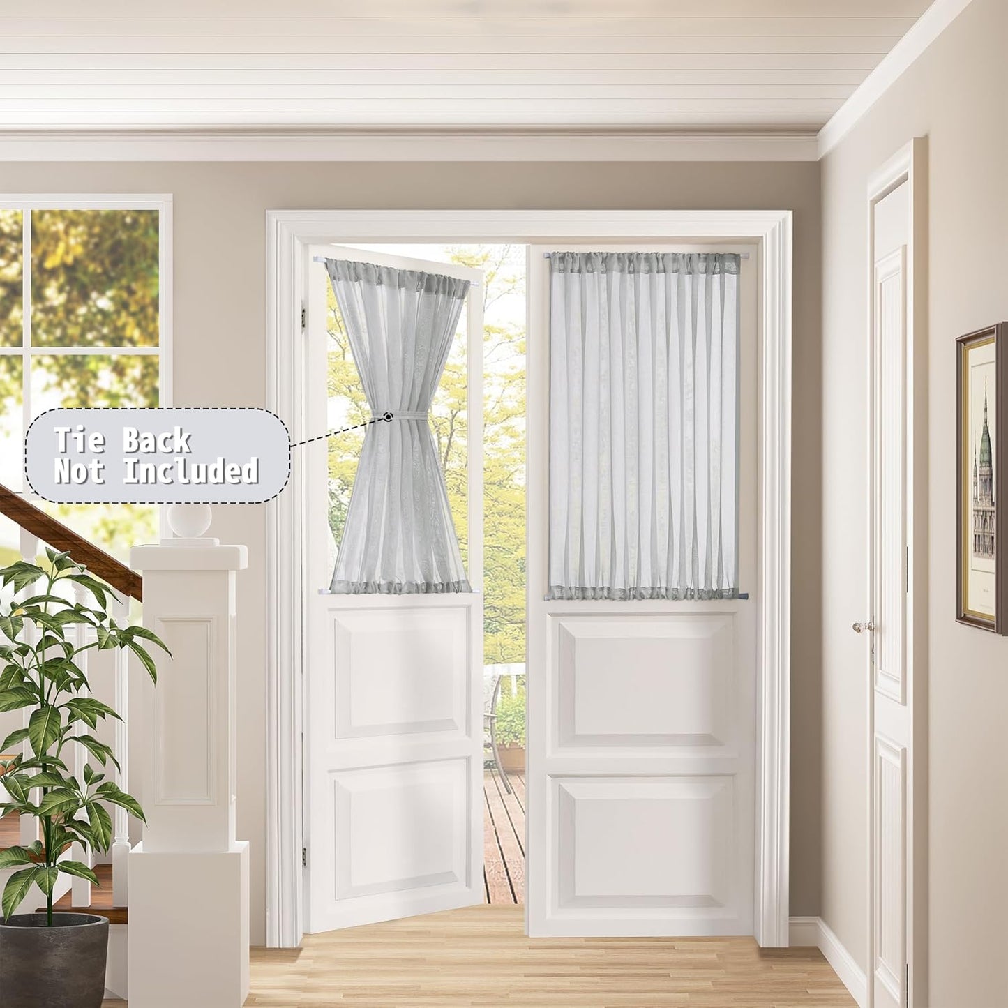 Tollpiz Short Sheer Door Curtains Closet Linen Textured Curtains Sheer Doorway Light Filtering Voile Patio Glass Door Rod Pocket Curtain French Door, 54 x 40 inches Long, Silver Grey, Set of 1 Panel