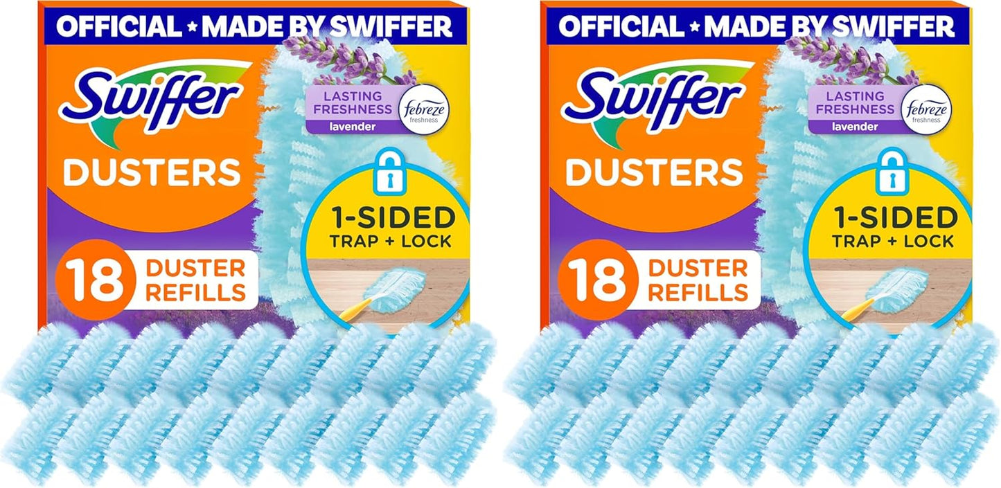Swiffer Dusters, Ceiling Fan Duster, Multi Surface Refills with Febreze Lavender, 18 Count (Pack of 2)