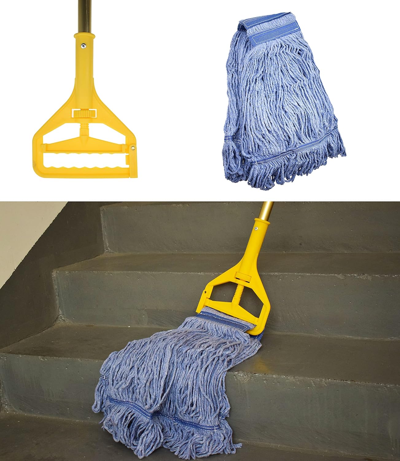 Mop Head Replacement Commercial Heavy Duty String Blue Wet Mop Heads for 3 Typs Commercial Mop Handle(6,Large,Weight 23oz)