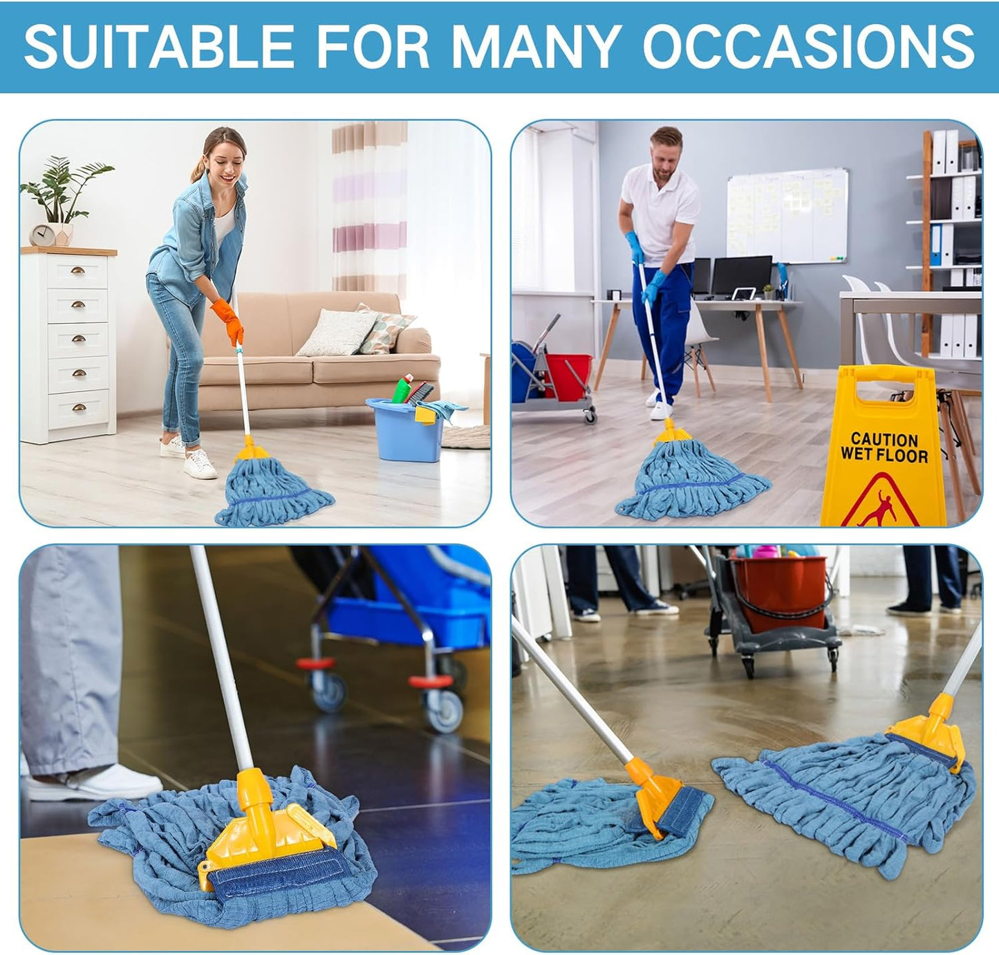 Lallisa 4 Pcs Commercial Mop Head Replacement Tube Microfiber Industrial Looped End Mop Heads Refill for Floor Cleaning for Home Commercial Industrial Use(Large,Blue)