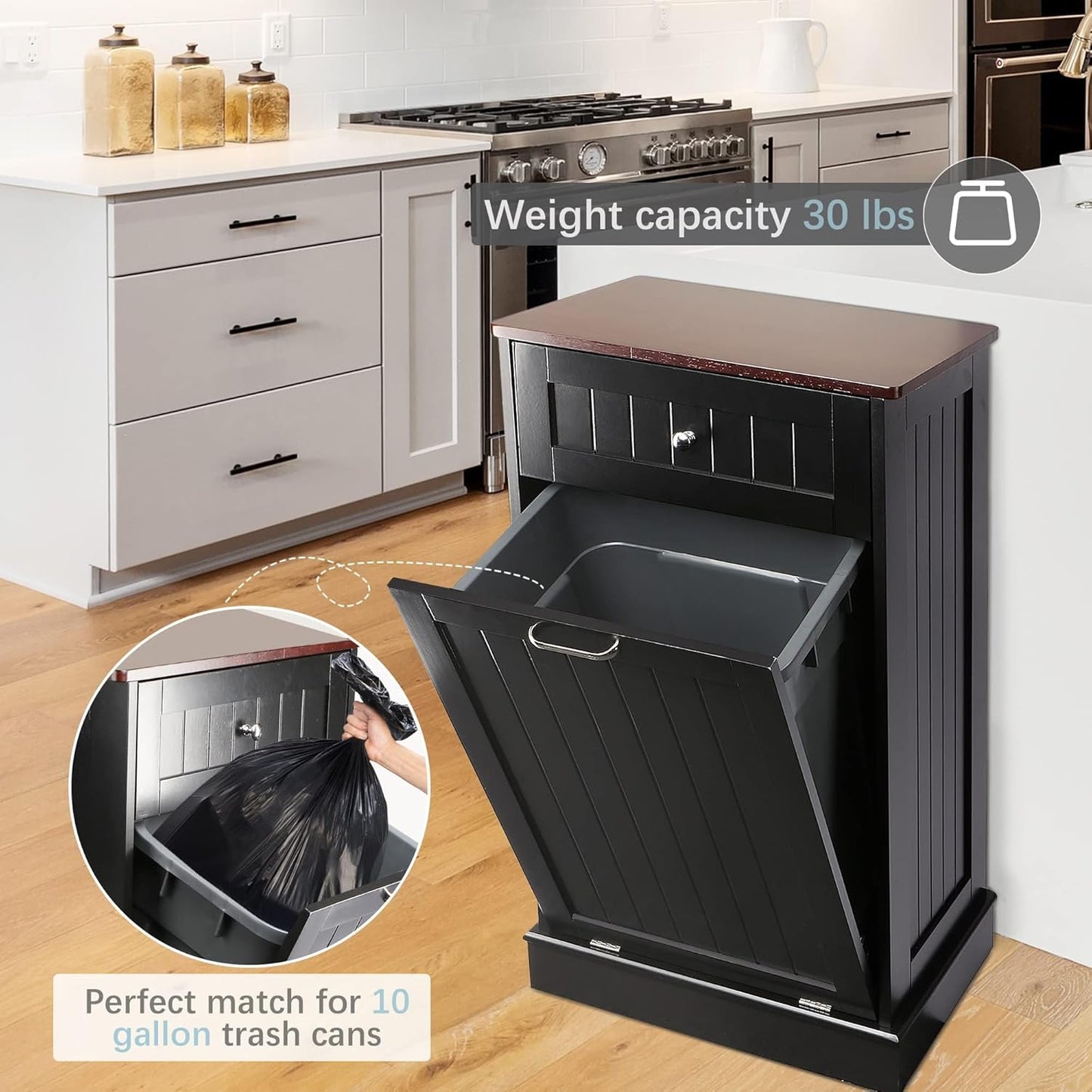 Betterhood Tilt Out Trash Cabinet 10 Gallon Wooden Free Standing Laundry Sorter Cabinet,Recycling Cabinet with Hideaway Drawer,Tilt Out Trash Cabinet Can Bin Kitchen