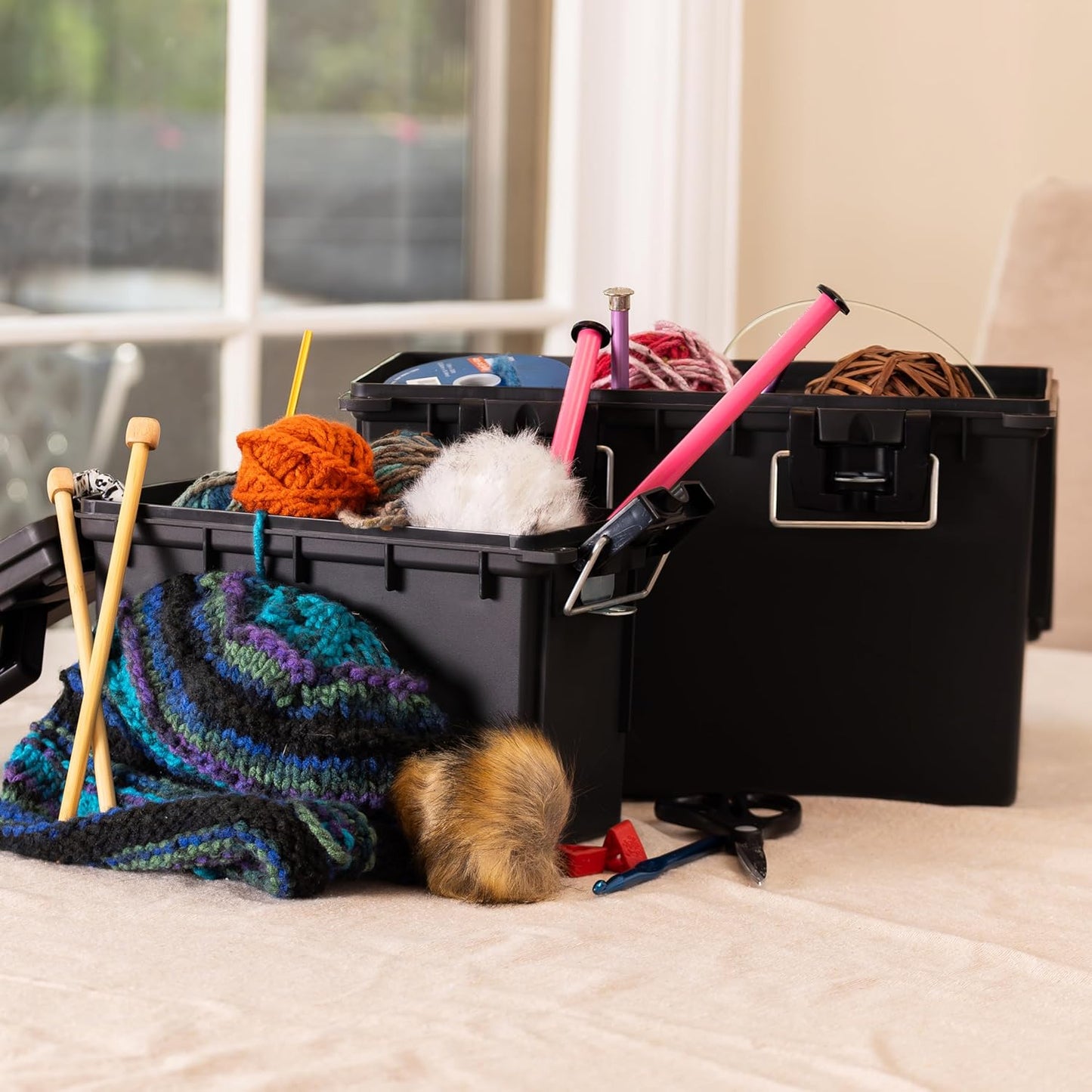 Sheffield 12773 XL Storage Bins With Lids, 2-Pack Stackable Storage Bins, Made in USA, Lockable and Water-Resistant Containers with Lids, Plastic Containers for Home, Classroom, and Dorm