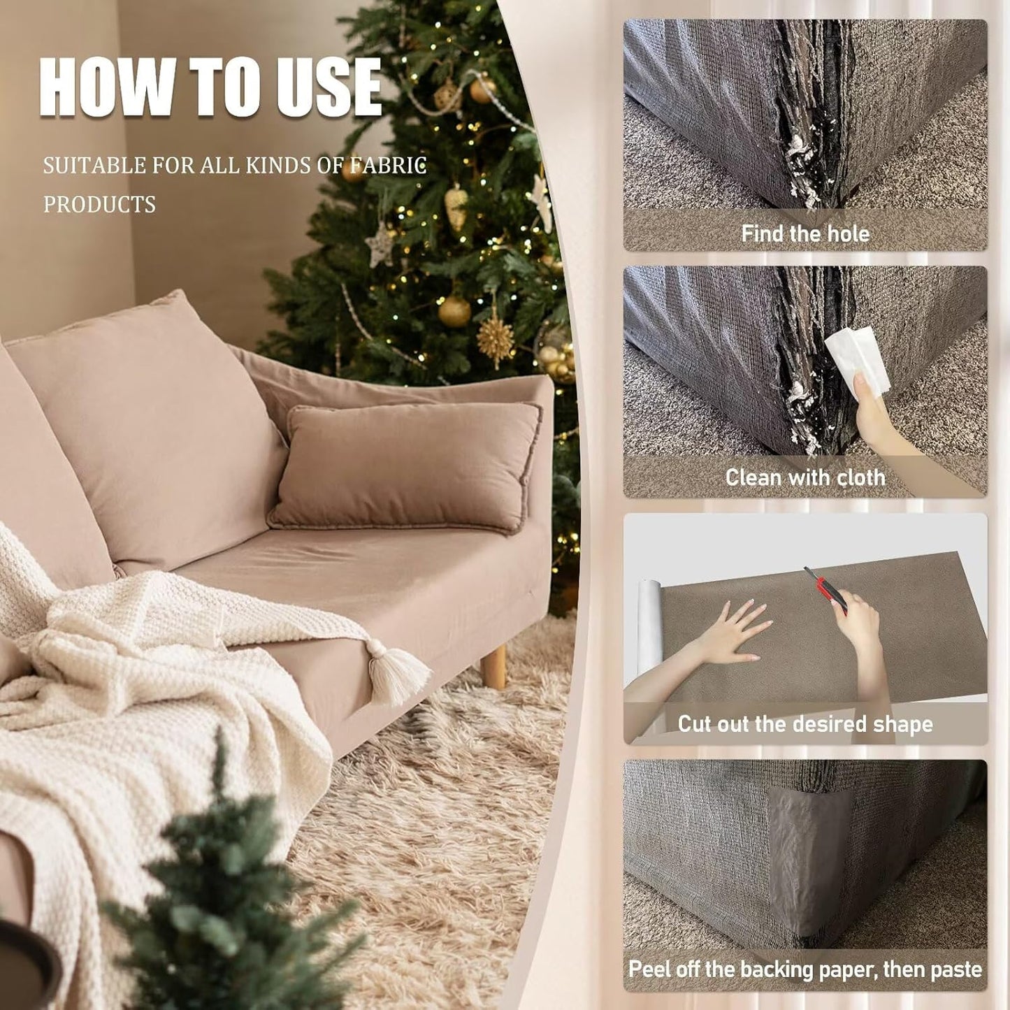 Azobur Couch Patches, Extra-Large Durable Fabric Tape, Ideal for Automotive Upholstery Repair, Waterproof, Self-Adhesive, Quickly Fix Sofas, Car Interiors, and Other Fabric Items (Dark Brown)