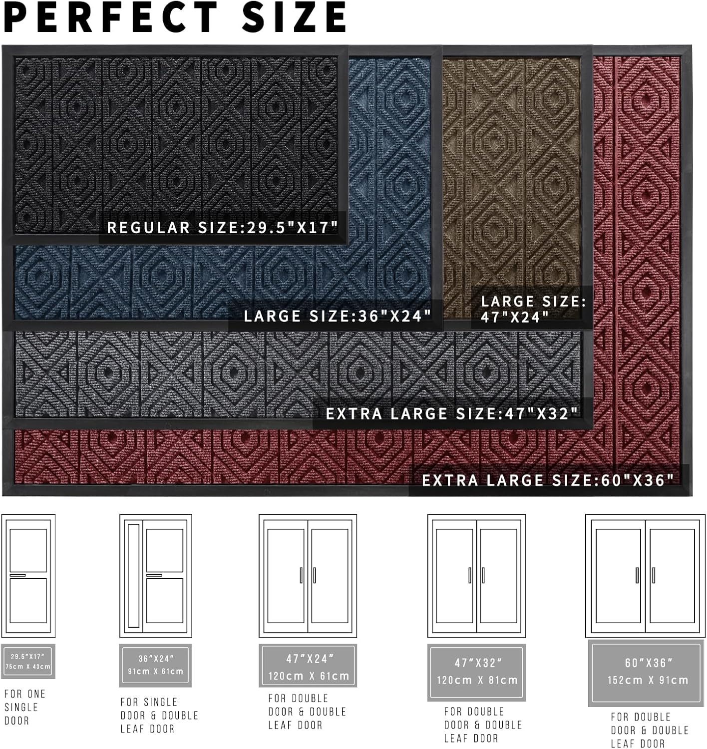 Yimobra Door Mat, Outdoor Indoor Entrance Welcome Mat, Heavy Entry Front Door Mat, Stain & Fade Resistant, Low Profile, Sturdy Rubber, Easy Clean Patio Floor Mat, Waterproof, 47 x 24, Wine Red