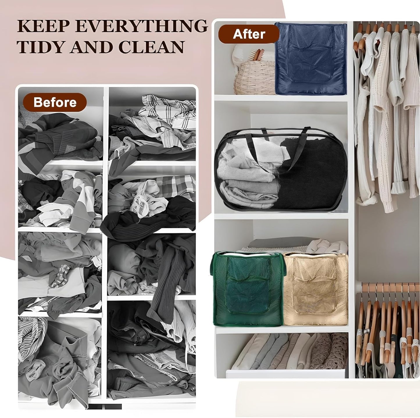 4 Pack Closet Storage Bins, Storage Containers for Closets, Fabric Closet Bins for StorageDecorative ,Collapsible Baskets for Organizing Clothes Toy Nursery (Beige)