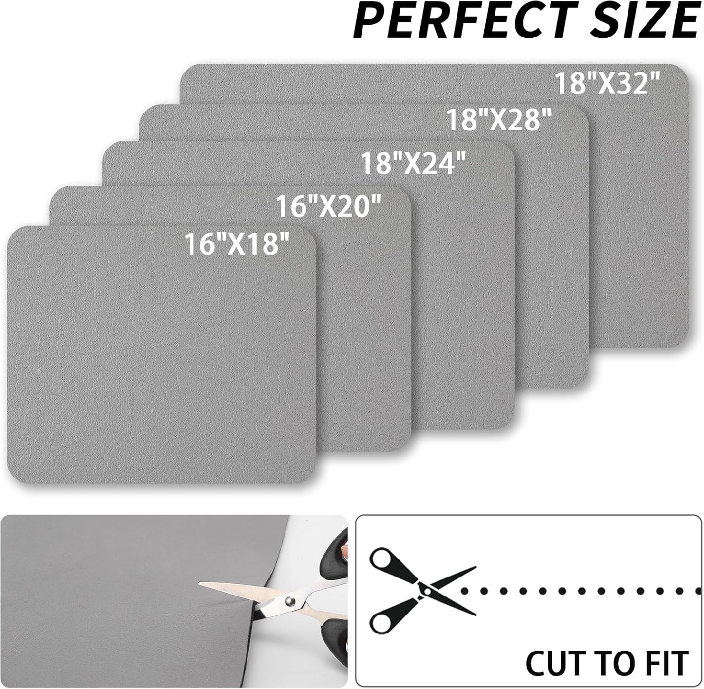 Dish Drying Mat for Kitchen Counter, Heat Resistant Drainer Mats with Non-slip Rubber Backed, Hide Stain Kitchen Super Absorbent Draining Mat, Easy to Clean Dish Rack Pad, Grey 18"x32"