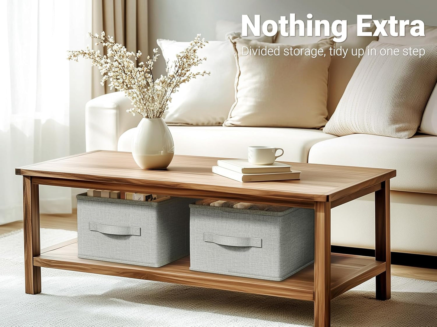 3 Pack Fabric Storage Bins for Shelves | 16.25x12x10in Closet Storage Baskets | Collapsible Storage Bins |Fabric Closet Organizers with Handles | Light Gray