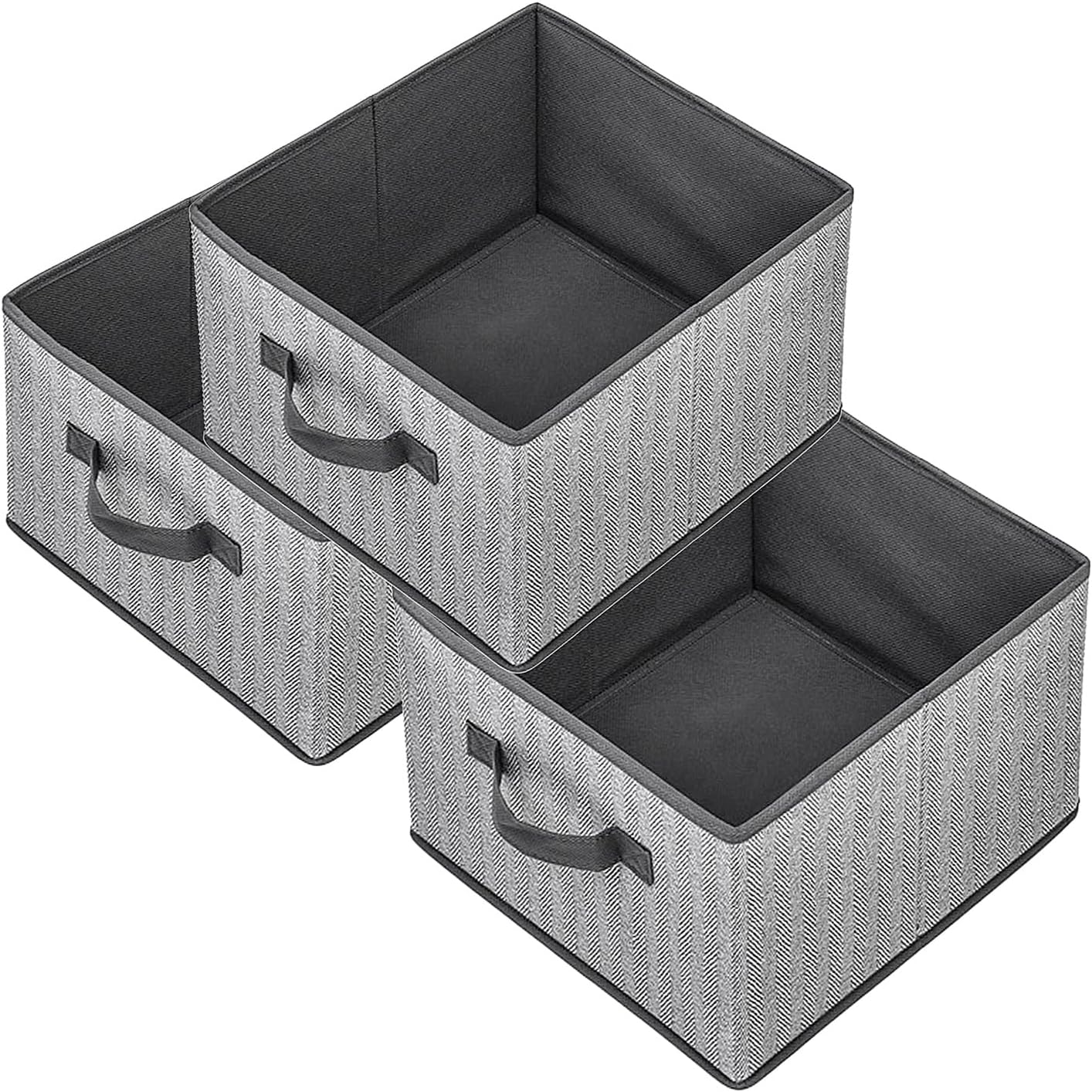Storage Baskets, 11-Inch Woven Fabric Bins, Storage Cubes with Reinforced Handles, Organizer Bins for Closet Shelves, Foldable, for Toys, Clothes, Natural Beige (3PCS/Grey-11*11*7.8inch)