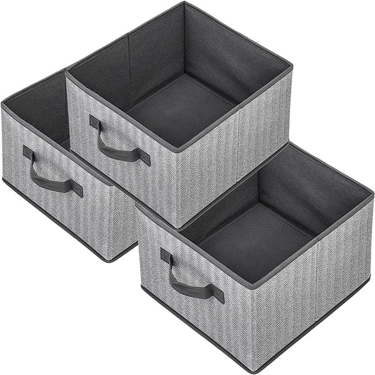 Storage Baskets, 11-Inch Woven Fabric Bins, Storage Cubes with Reinforced Handles, Organizer Bins for Closet Shelves, Foldable, for Toys, Clothes, Natural Beige (3PCS/Grey-11*11*7.8inch)