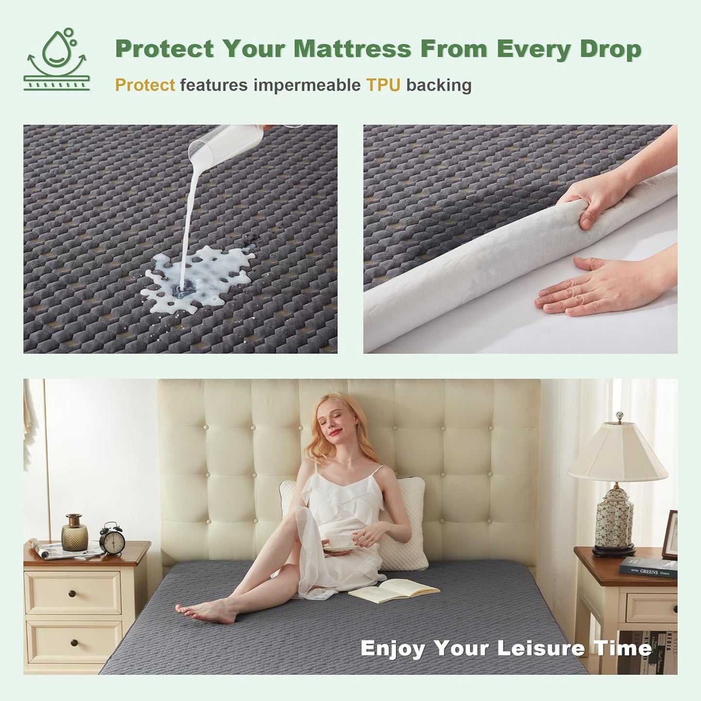 Waterproof Mattress Protector, California King Size Mattress Pad Fitted 6"-18" Deep Pocket, 3D Air Fabric Bed Mattress Cover Noiseless Washable for Home, Bedroom, Hotel(Carbon Gray)