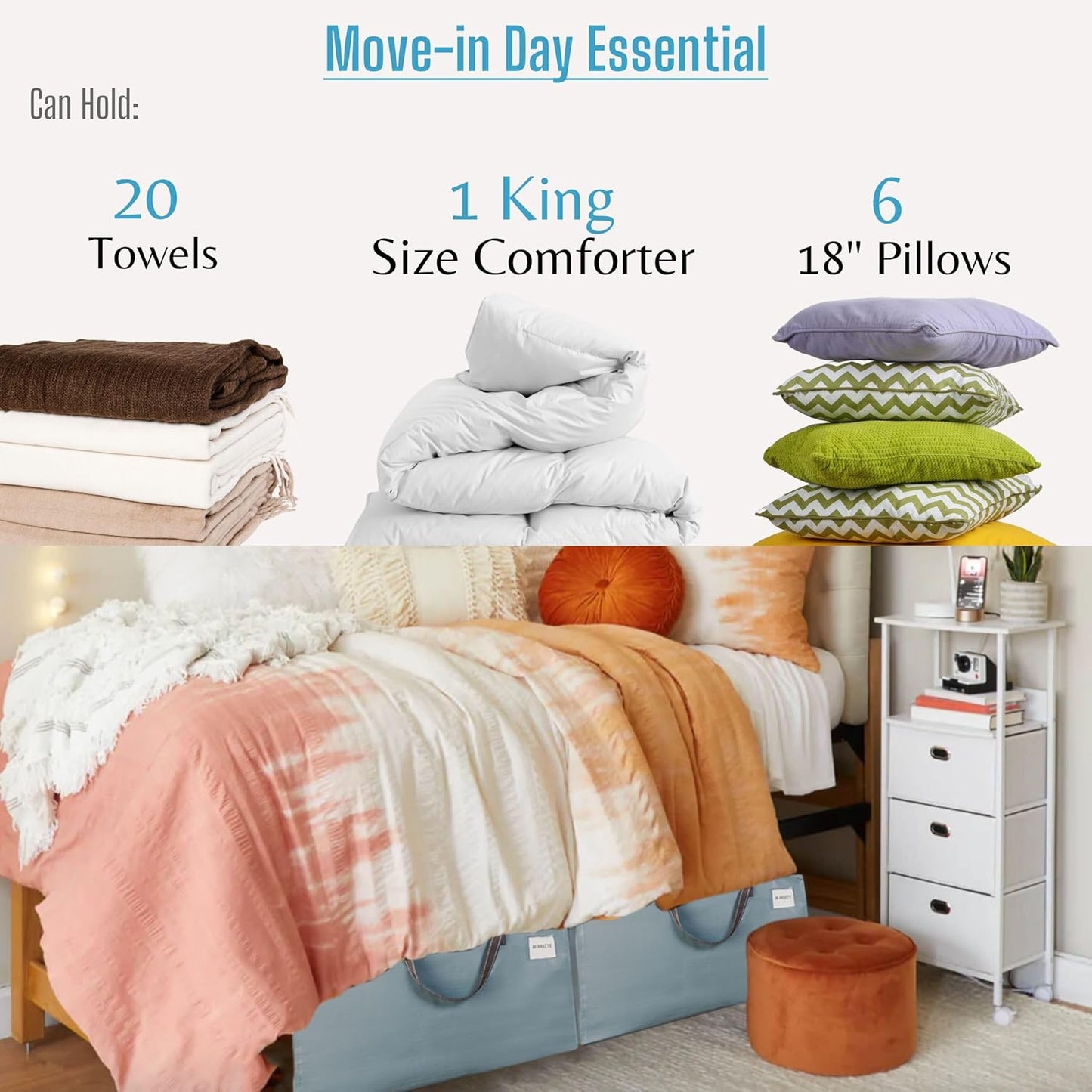 VENO 4 Pack Moving and Storage Bags, Heavy Duty, Alternative to Moving Boxes, Large Packing Totes Supplies for College Dorm Room with Zipper for Clothes, Wide Open Design (Light Blue Matte, 4 Pack)