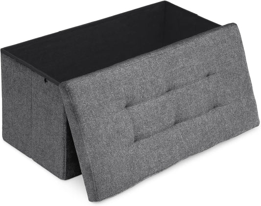 Athena Collection 30" Storage Ottoman Bench Folding Bench with 90L Hidden Storage, Large End of Bed Bench Linen Foot Rest Stool Chest with Flipping Lid for Living Room, Bedroom, Entryway, Dark Gray