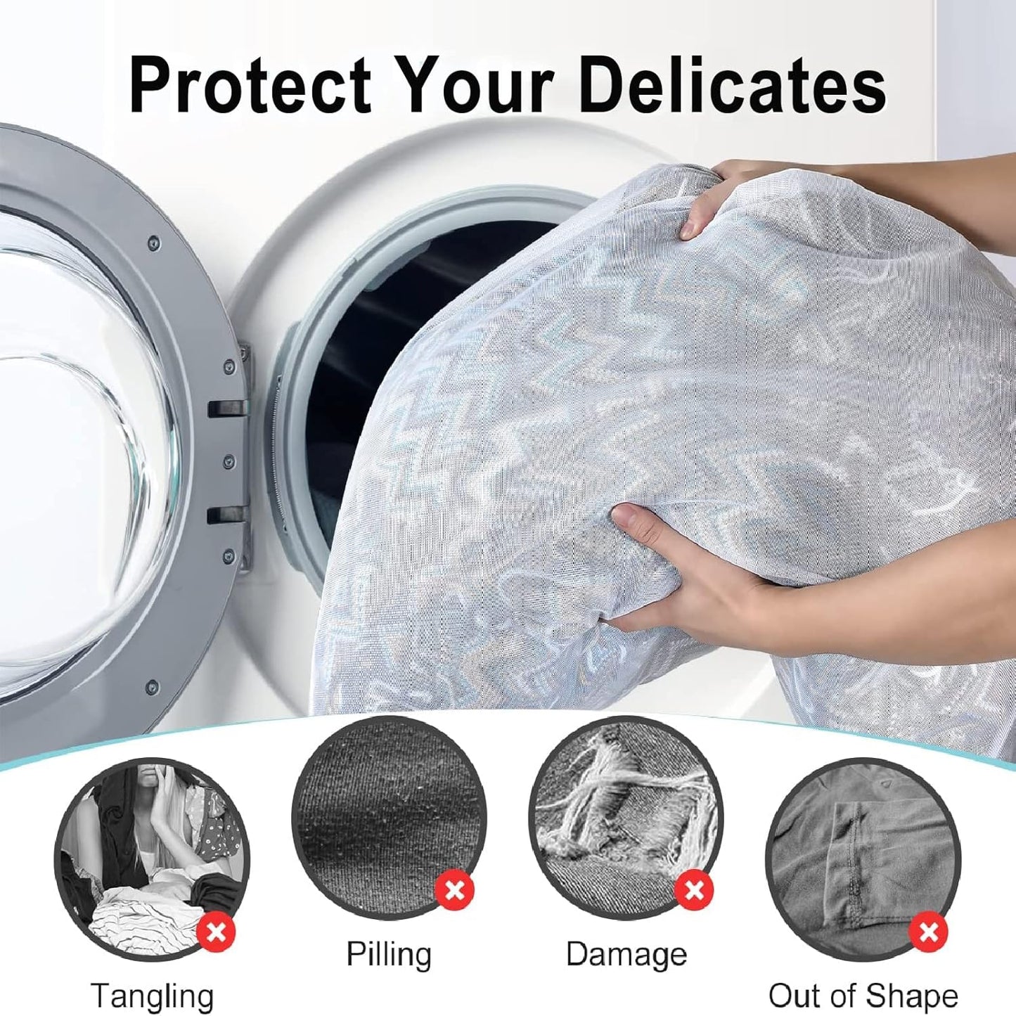 OTraki Mesh Washing Bags for Laundry 2 Pack 16 x 20 Inch Medium Mesh Bag Laundry Washer Delicates Lingerie Wash Machine Net Zipper Bag Heavy Duty Home Dorm Hotel Travel Storage Organizer, White