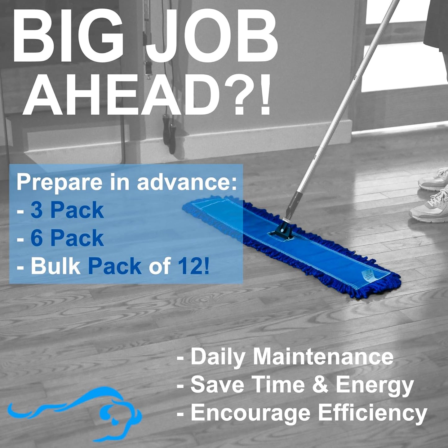 KLEEN HANDLER 24 Inch Microfiber Dust Mop, Medium Washable Commercial, Sweeper, Janitorial Head Replacement, Push Mop Broom, Blue