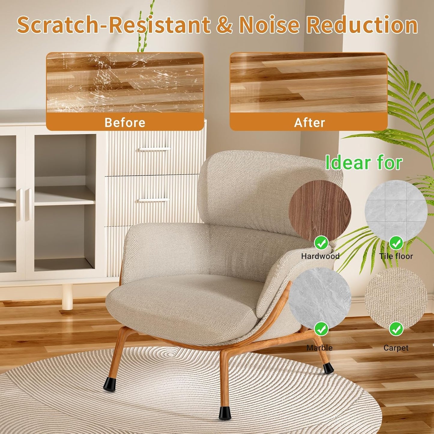 24 PCS Silicone Chair Leg Floor Protectors Small (0.8"-1") Rubber Felt Furniture Pads Chair Legs Caps/Covers for Hardwood Floors, Tile from Scratches & Reduce Noise - Round, Black