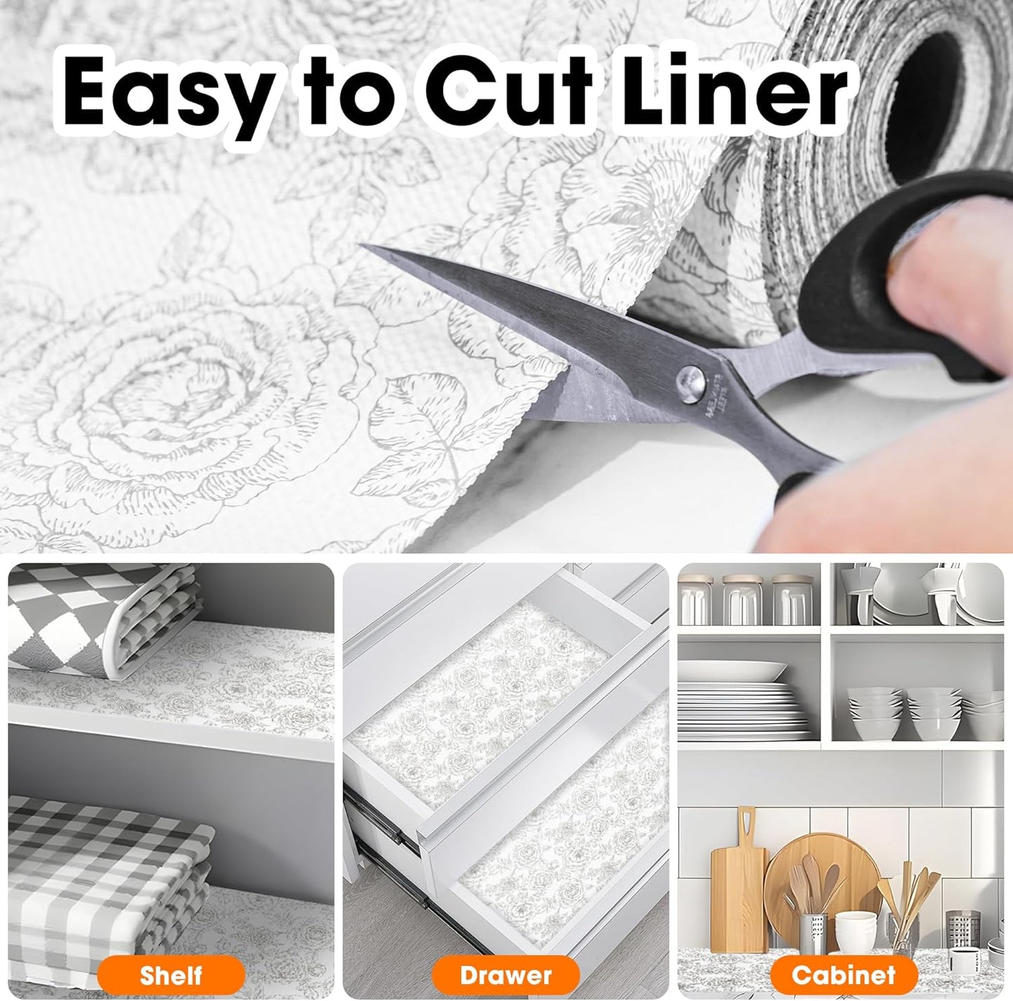 Drawer and Shelf Liner for Kitchen Cabinets Non-Adhesive, Non-Slip Cabinet Liner Shelf Paper Strong Grip Waterproof Easy to Clean for Kitchen Shelves Cupboard, Flower,17.5IN X 30FT