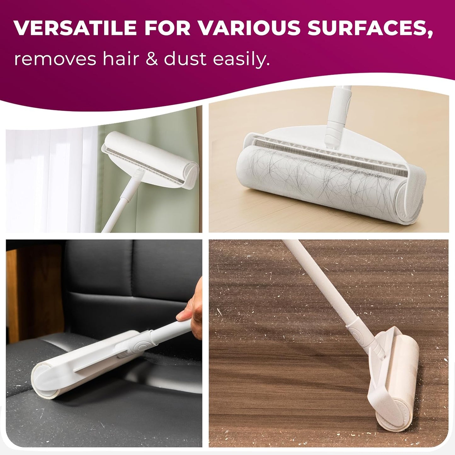 RainbowZone Large Lint Rollers plus 3 Rolls 9.5'' Extra Wide Total 300 sheets Giant Lint Roller Refills with 3 Extendable Long Handle for Pet Hair Removal and Household Cleaning (1 Roller + 3 Refills)