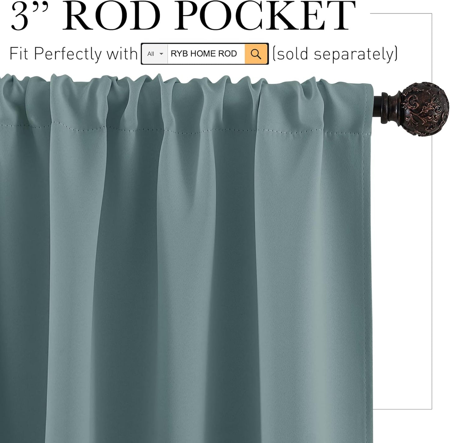 RYB HOME Bathroom Window Curtains - Super Soft Blackout Privacy Curtains for Baby Nursery Bedroom Basement Garege Workshop Kitchen Dining Living Room, W 29 x L 30, Dusty Blue, 2 Pcs
