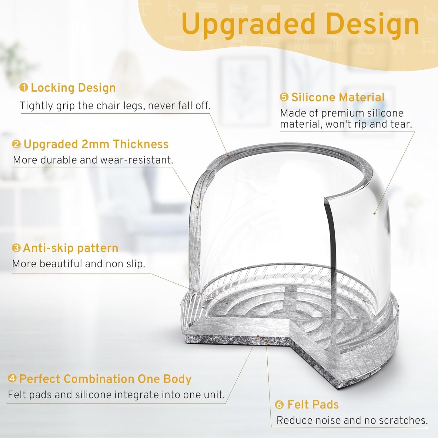 24PCS Round Chair Leg Floor Protectors, Furniture Sliders, Chair Leg Protectors for Hardwood Floors, Non-Slip Felt Furniture Pads, Silicone Cap Covers to Protect Floors, (Fit 1.5" - 2")