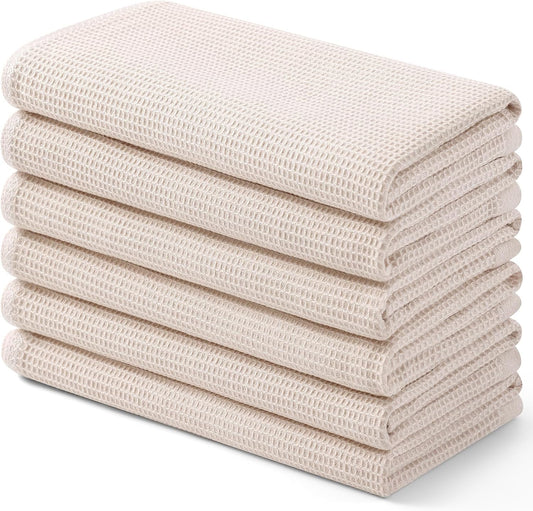 Homaxy 100% Cotton Waffle Weave Kitchen Towels - 6 Pack Soft and Absorbent Dish Towels - 16 x 26 Inches Quick Dry Hand Towels - Beige