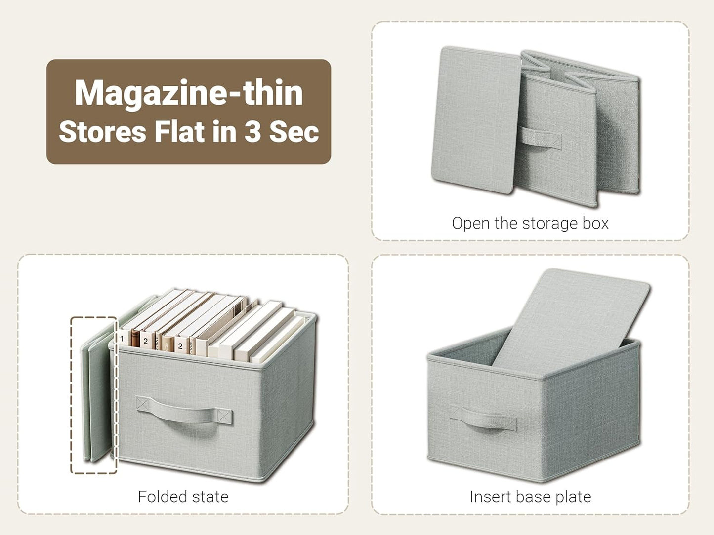 3 Pack Fabric Storage Bins for Shelves | 16.25x12x10in Closet Storage Baskets | Collapsible Storage Bins |Fabric Closet Organizers with Handles | Light Gray