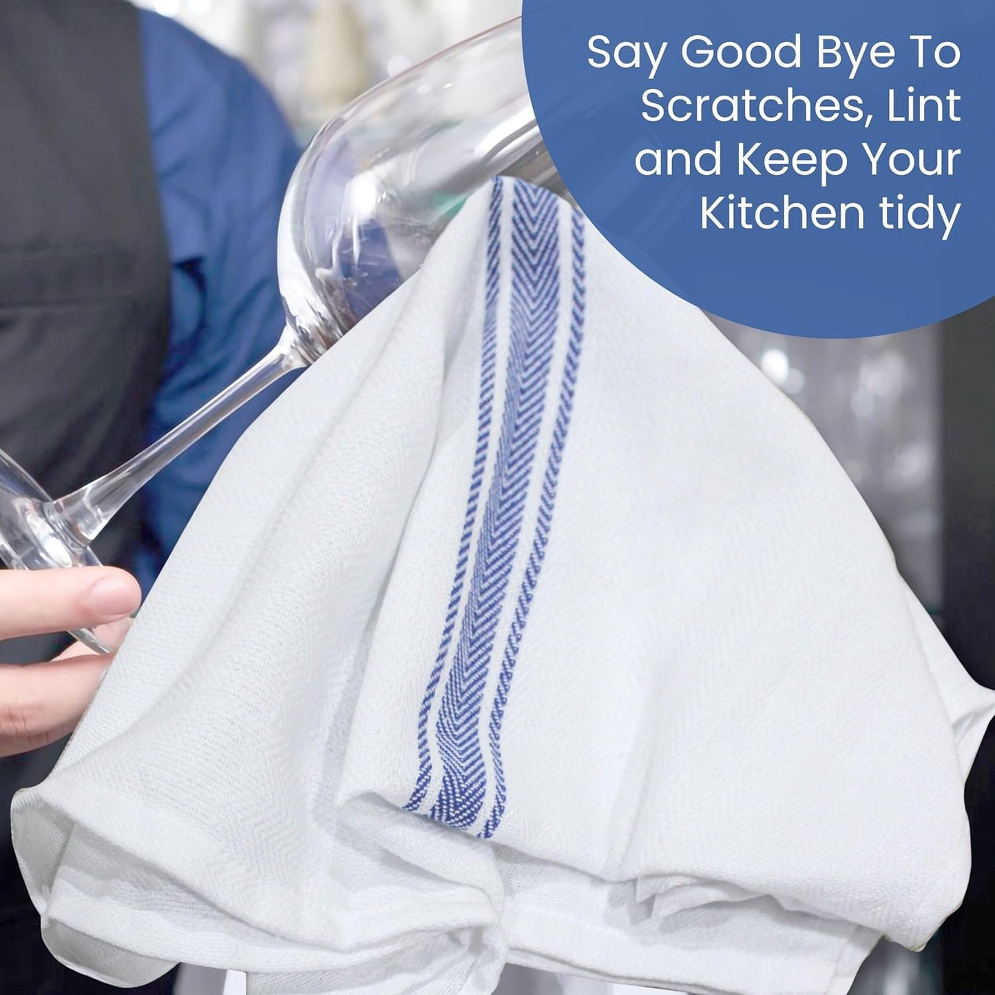 WHITEWRAP Kitchen Dish Towels for Kitchen, Highly Absorbent for Drying and Cleaning, Durable and Soft Tea Towels – 6 Pack, 100% Ring Spun Cotton 15 x 25 Inches – Blue