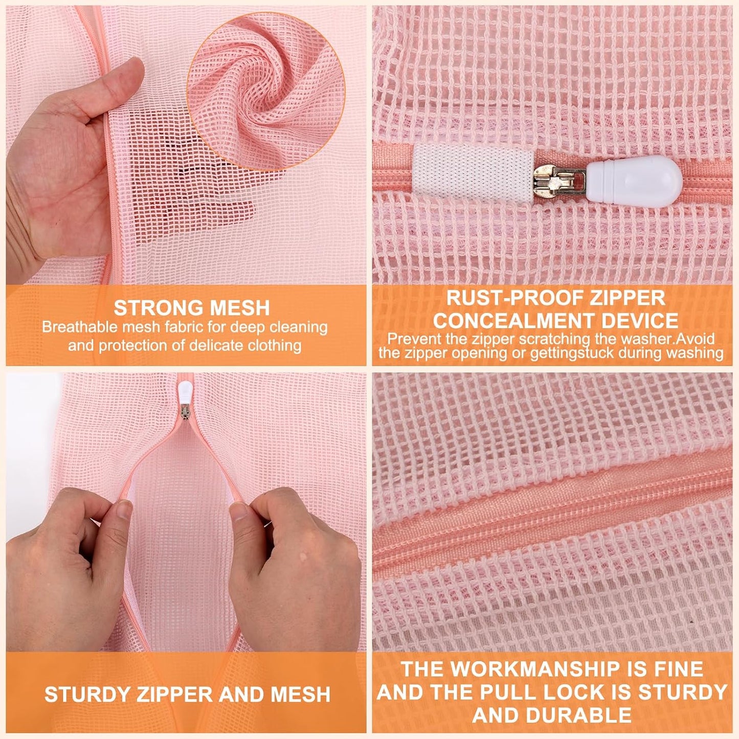 4-Piece Pink Medium Durable Organic Cotton Mesh Laundry Bags with Sturdy Zippers and Breathable Mesh are Delicate Laundry Bags for Underwear, Clothes, Pants and Socks