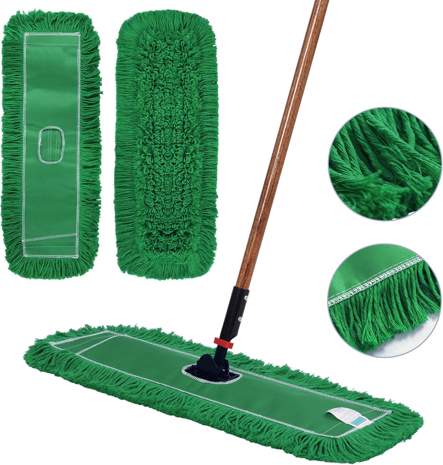 Matthew Cleaning 24'' Industrial Strength Cotton Dust Mop Refill Washable Replacement Heads for Residential & Commercial Use Fit Standard Dust Mop Frames, Hardwood,Concrete Floors Green 1 Pack