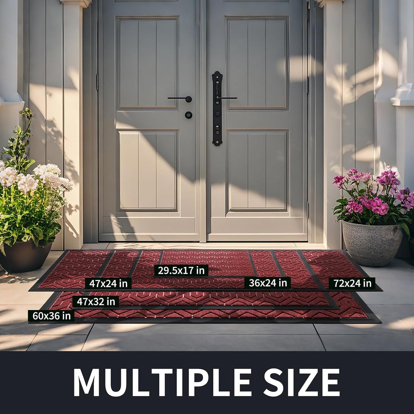 Yimobra Front Door Mat Outside Entrance 29.5x17, Waterproof Heavy Duty Outdoor Mats for Front Door, Non Slip Rubber Entry Mat for Garage Patio, Black Red