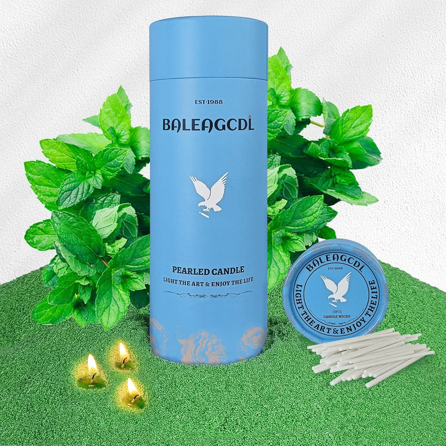 Mint Scented Dark Green Pearled Candle 18oz Luxury Sand Candle Granulated Wax - 30 Cotton Wicks - Wax for Candle Making Decorative Candles Smooth and Clean Burning Lasts up to 120 Hours