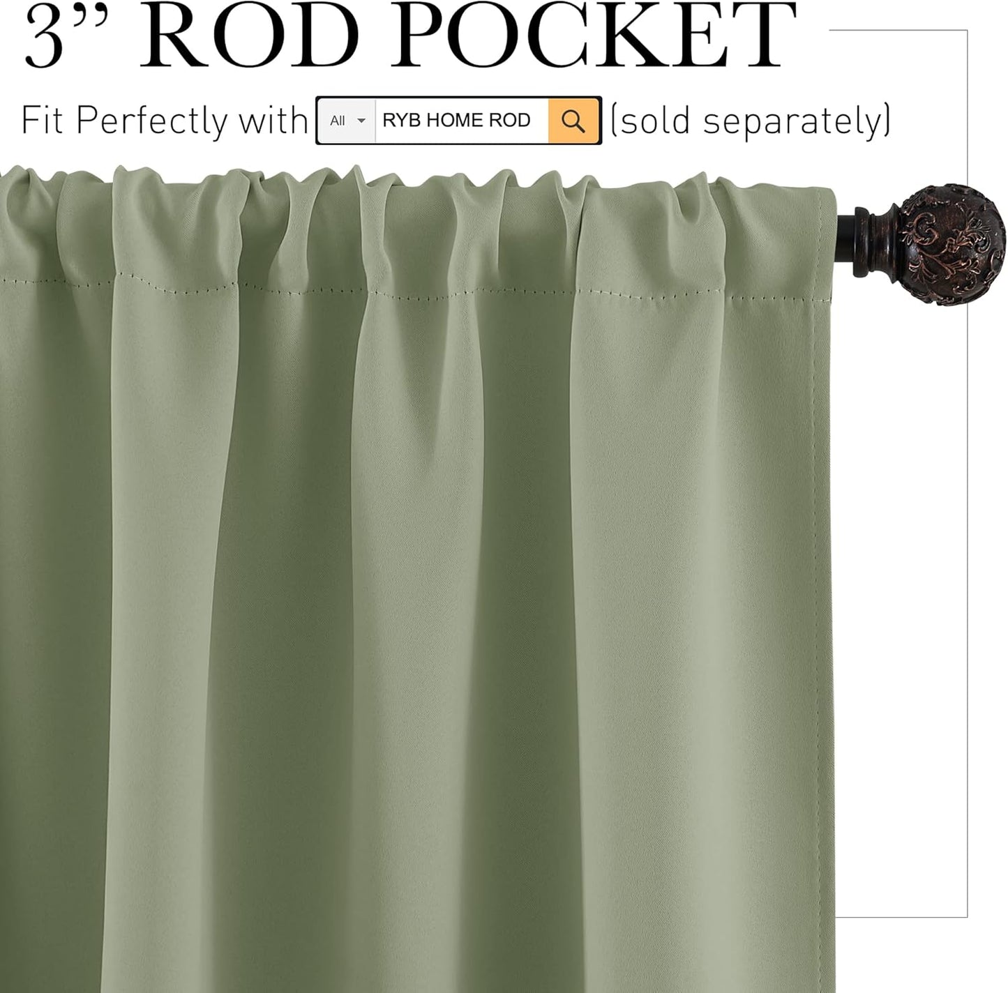 RYB HOME Short Curtains 45 inch 2 Panels Set, Room Darkening Small Window Drapes Thermal Insulated Cafe Curtains for Kitchen Dorm Transit Van, W 29 x L 45 inch, Sage Green