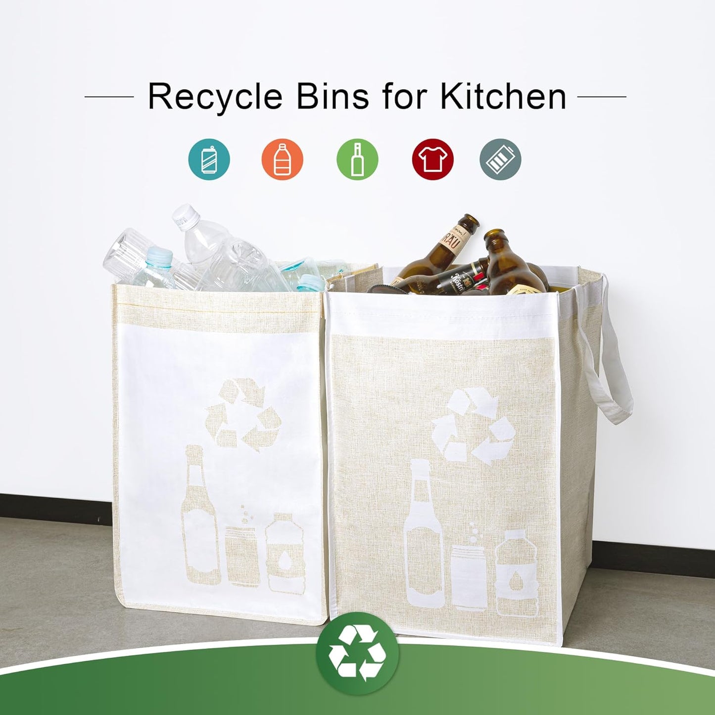 Recycle Waste Bag for Kitchen Home- Indoor Recycling Bins Trash Sorting Organizer, Reusable and Waterproof, Yellow, 2 Pack