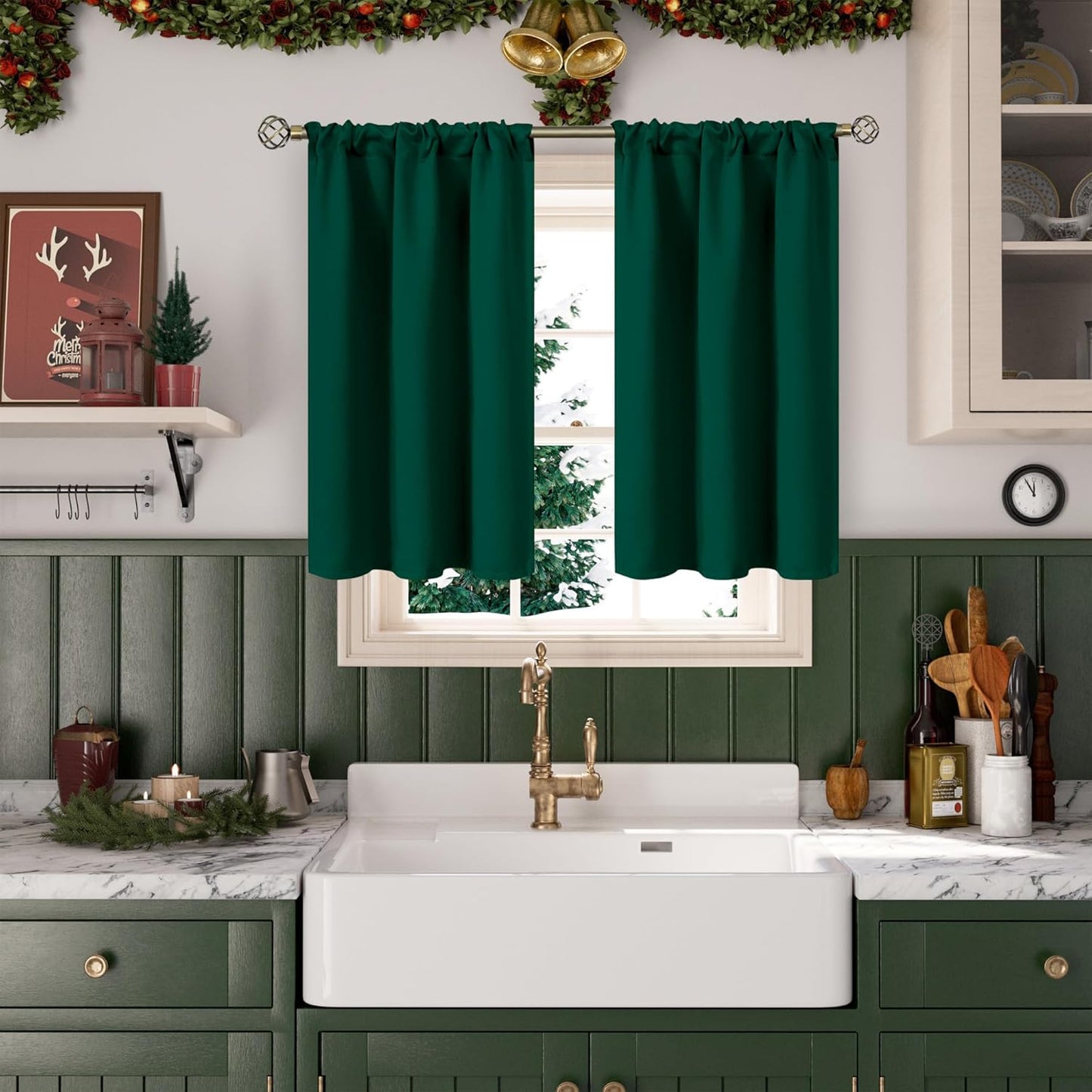 BGment Emerald Green Blackout Curtains 40 Inch Length for Short Window - Small Thermal Insulated Drapes with Rod Pocket for Bathroom Ktichen Cafe Rv Camper, 34 x 40 Inch, 2 Panels