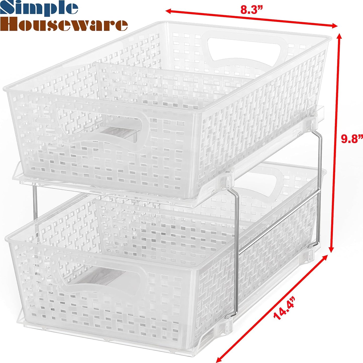 Simple Houseware 2 Tier Bathroom Organizer Tray Pull-Out Sliding Drawer/Under-Sink Storage, Clear