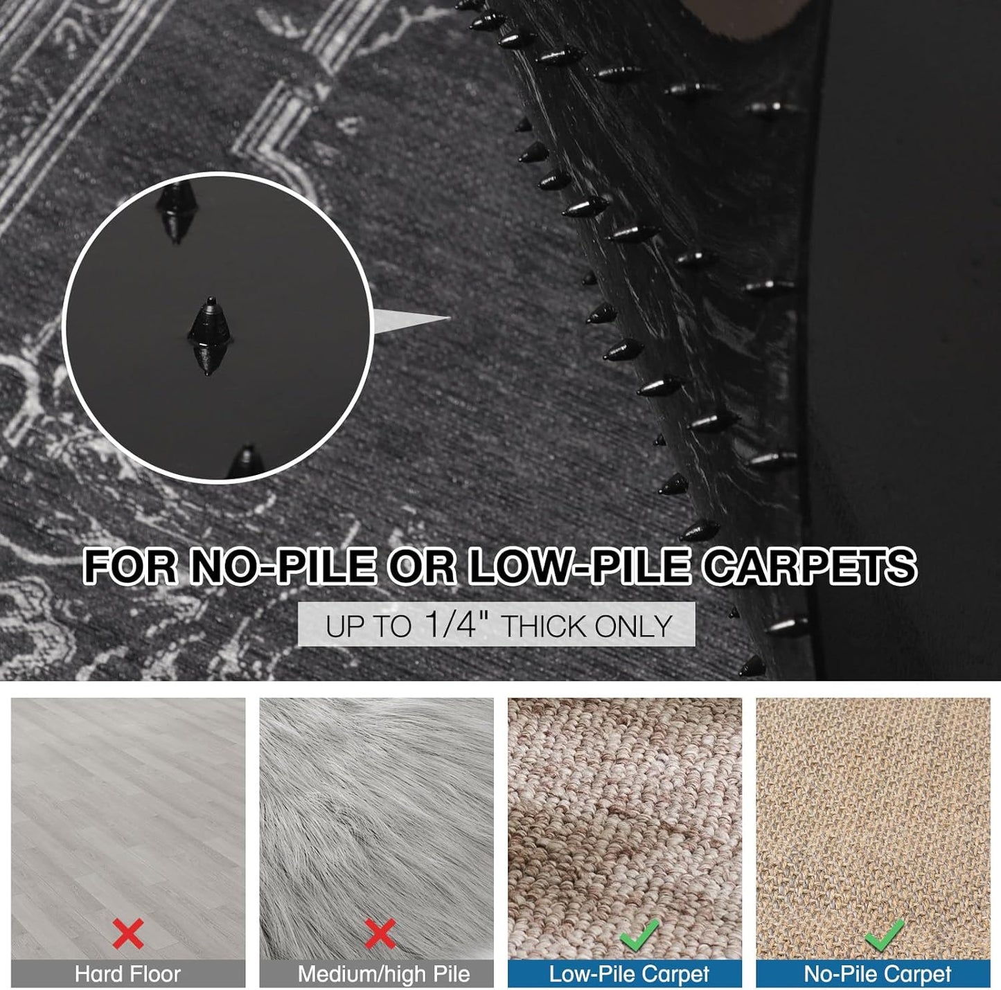 Chair Mat for Carpet, 36" x 48" Desk Chair Mat for Carpeted Floors, Non-Slip Office Vinyl Mat for Carpet with Studded, Easy Glide Heavy Duty Floor Protector Mat for Home Office, Black