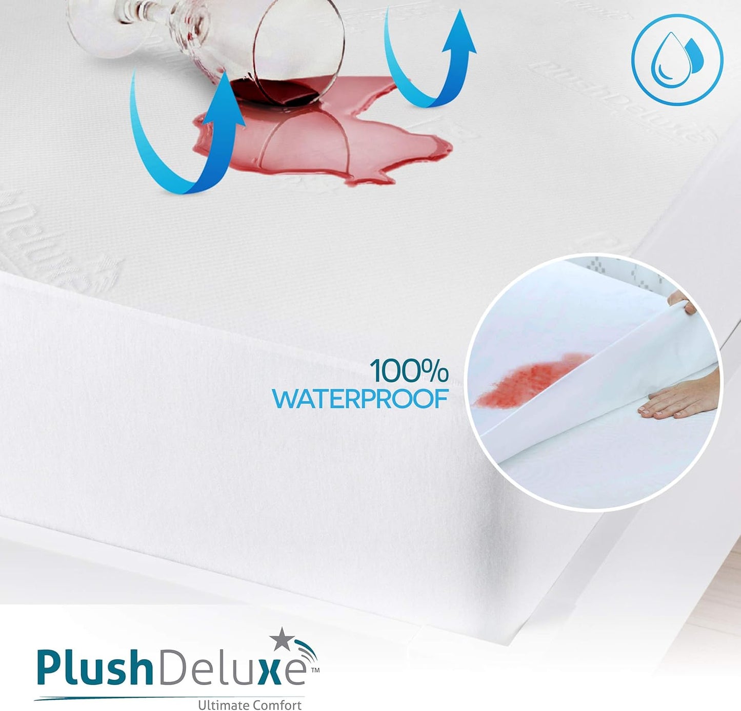 PlushDeluxe Premium Bamboo Mattress Protector – King Size, Waterproof, & Ultra Soft Breathable Noiseless Washable Bed Mattress Cover for Comfort & Protection - White