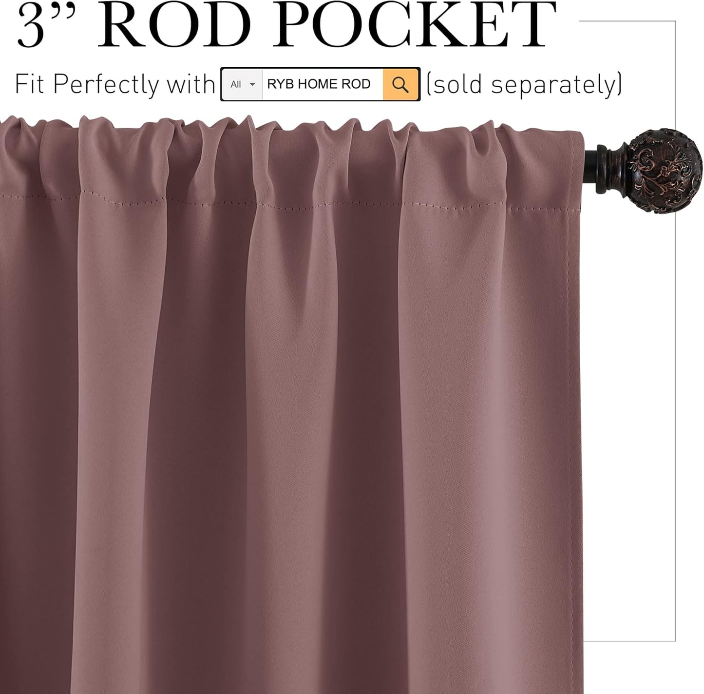 RYB HOME 45 inch Curtains for Living Room, Rod Pocket Thermal Insulated Small Window Drapes Room Darkening Shades for Bedroom Studio Closet, W 42 x L 45 inch, Set of 2 Panels, Wild Rose