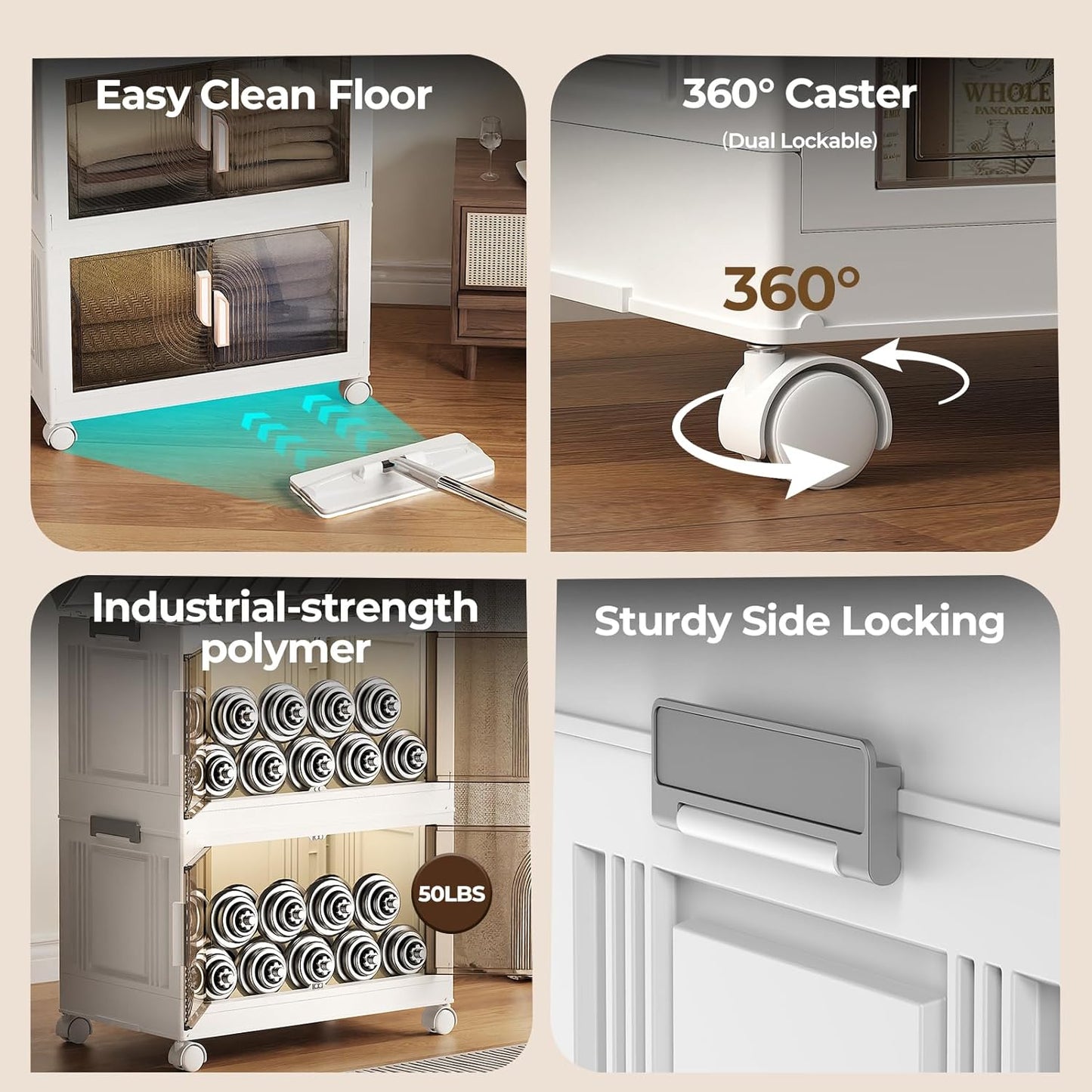 Elegant 4 Tiers Stackable Storage Bins for Home Organization, Moveable Plastic Storage Bins with Lids, Easy Assembled Storage Box for Closet Organizers and Storage Dorm 22" W x 12.4" D x 49.4" H