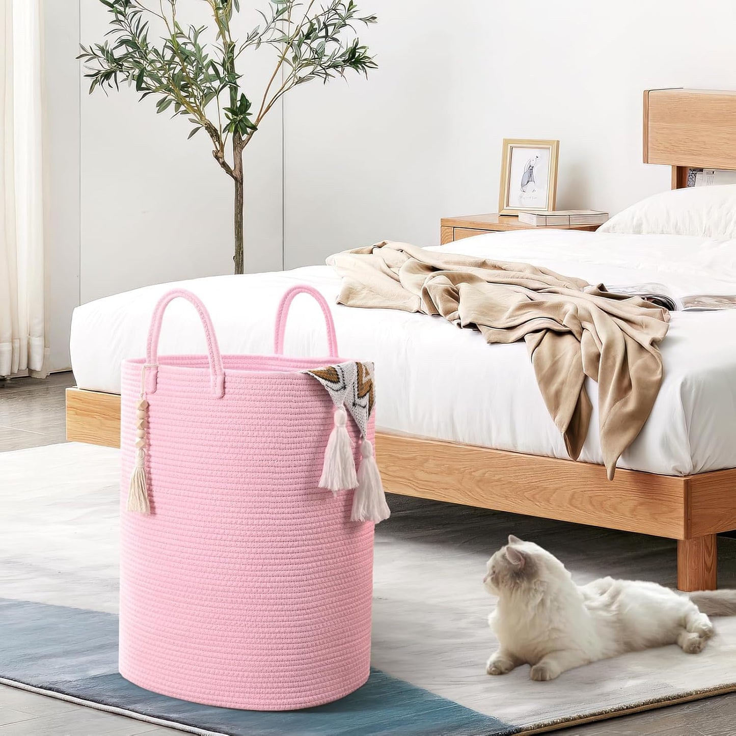 Woven Laundry Basket for Clothes, 65L Large Rectangle Laundry Hampers, Nursery Storage Basket for Toys, Tall Dirty Clothes Hamper for Bedroom Aesthetic, Bathroom, Laundry Room