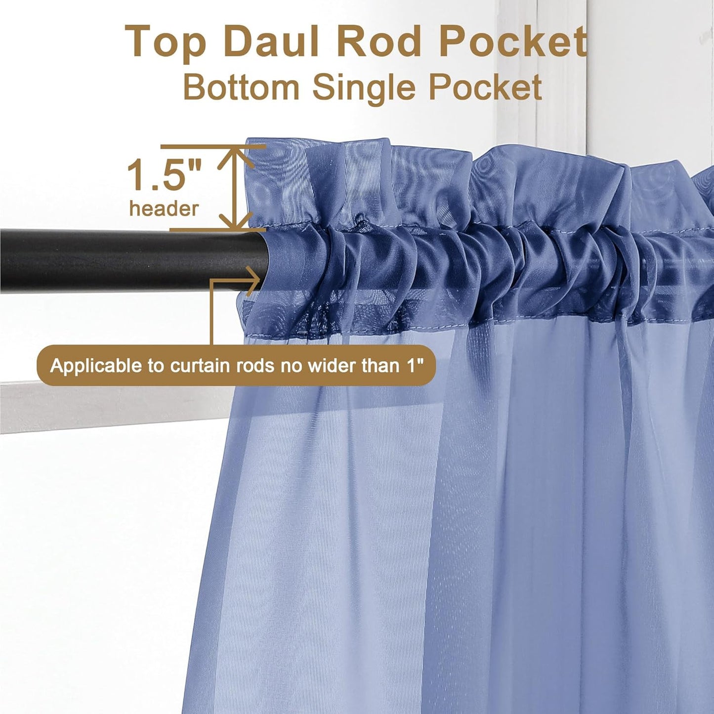 Chyhomenyc Royal Blue Sheer Curtains 96 inches Long 2 Panels, Light Filtering Soft Airy Solid Elegant Voile Window Treatment Drapes for Bedroom Living Room Wedding Party Decor, 42 Wx96 L, 8FT L