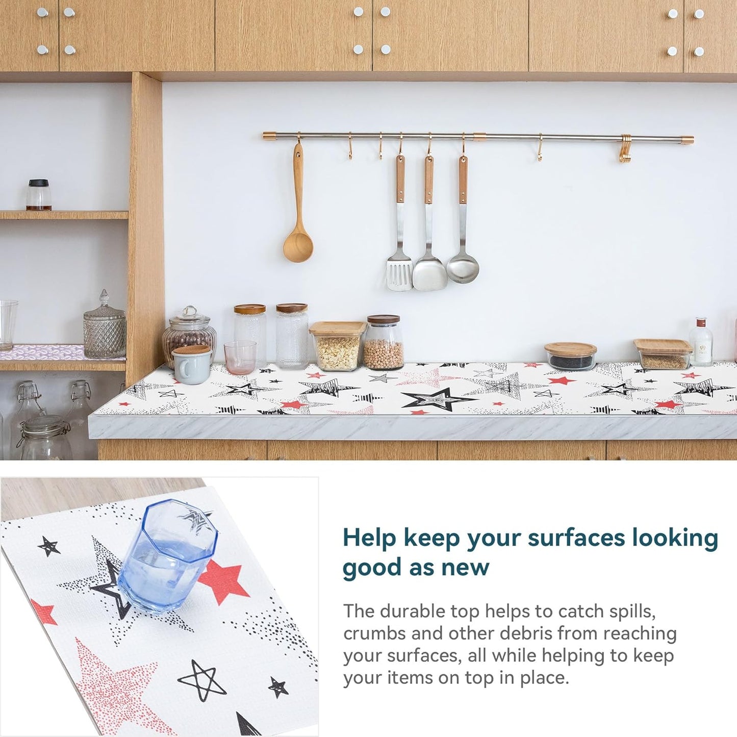 Shelf Liner 18" W x 384" L Long Non Adhesive Kitchen Drawer Liner, Waterproof Shelf Liner Durable Anti-Slip for Kitchen Cabinets