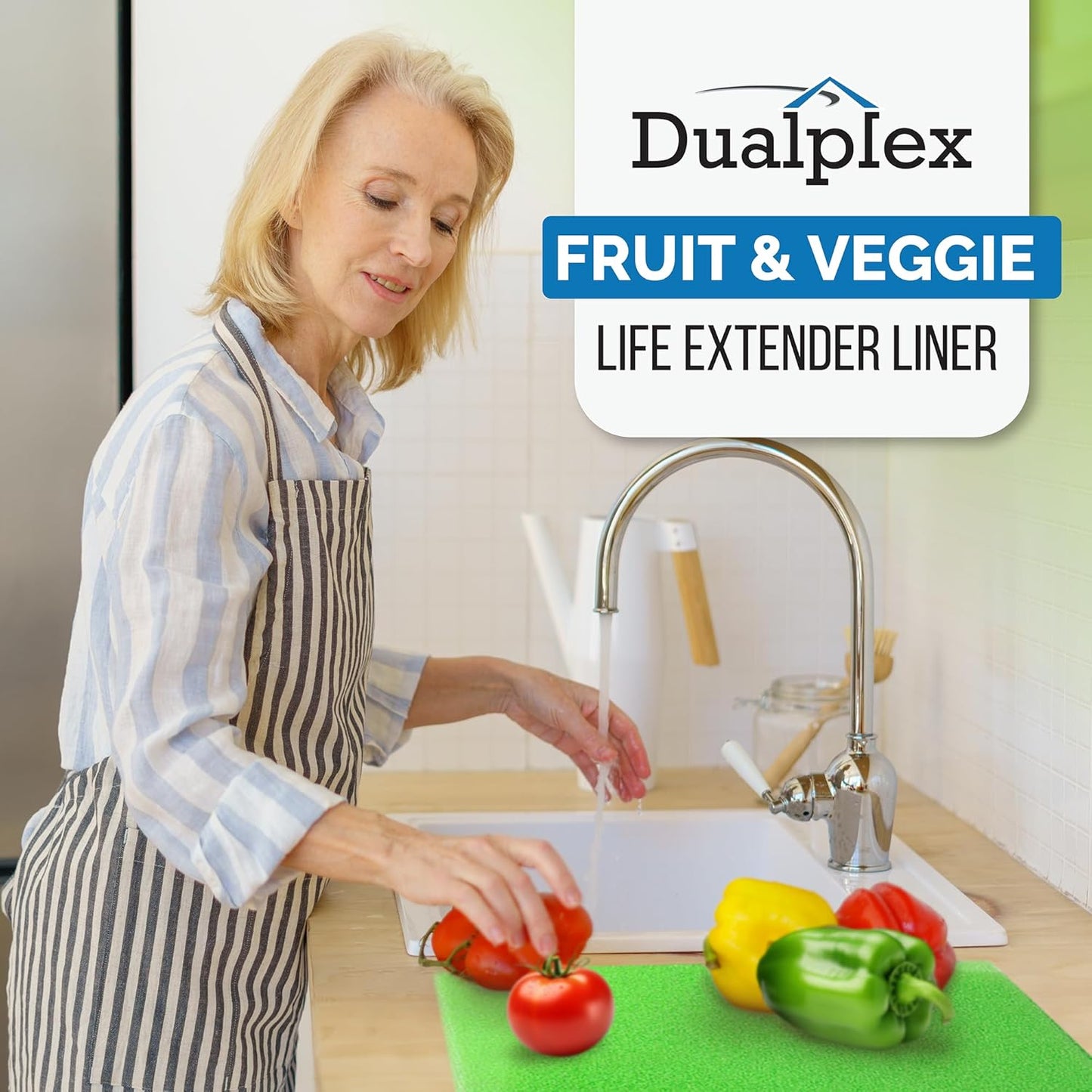Dualplex® Fruit & Veggie Life Extender Liner for Fridge Refrigerator Drawers, 12x15 Inches (4 Pack) – Extends The Life of Your Produce & Prevents Spoilage