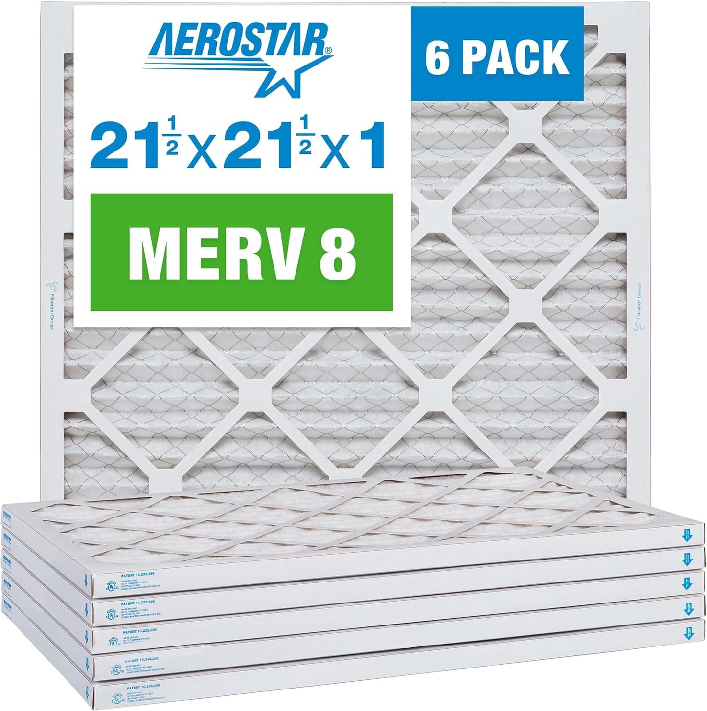Aerostar 21.5x21.5x1 MERV 8-6 Count - High Efficiency Pleated HVAC, Furnace & Air Conditioner Filters - Removes Dust, Lint, Mold & Allergy-Causing Pollen