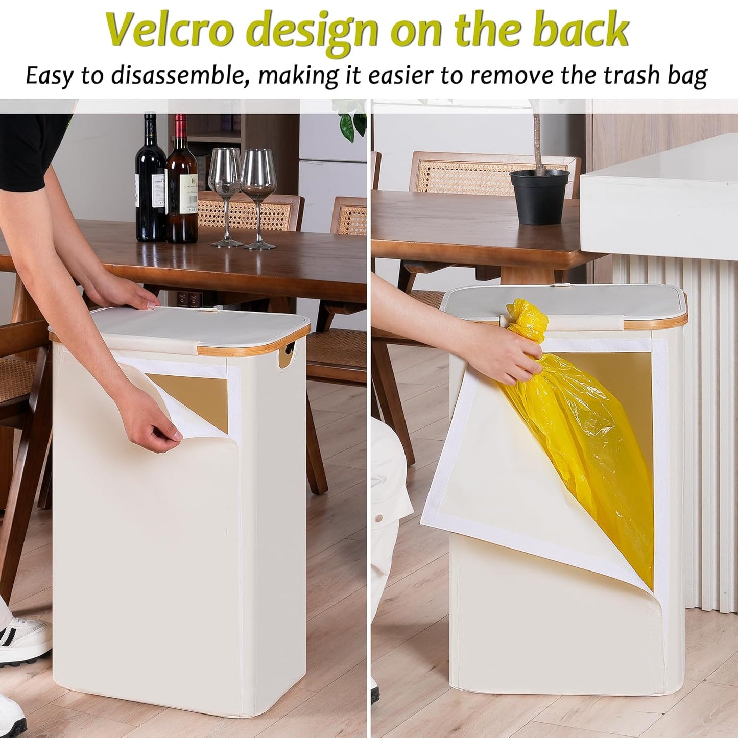 efluky Recycle Bin Holder 100L, 26 Gallon Trash Can with Lid, Garbage Bag Holder for Yellow Bags, Easy Removal, (Inner Bag Not Included) -Beige