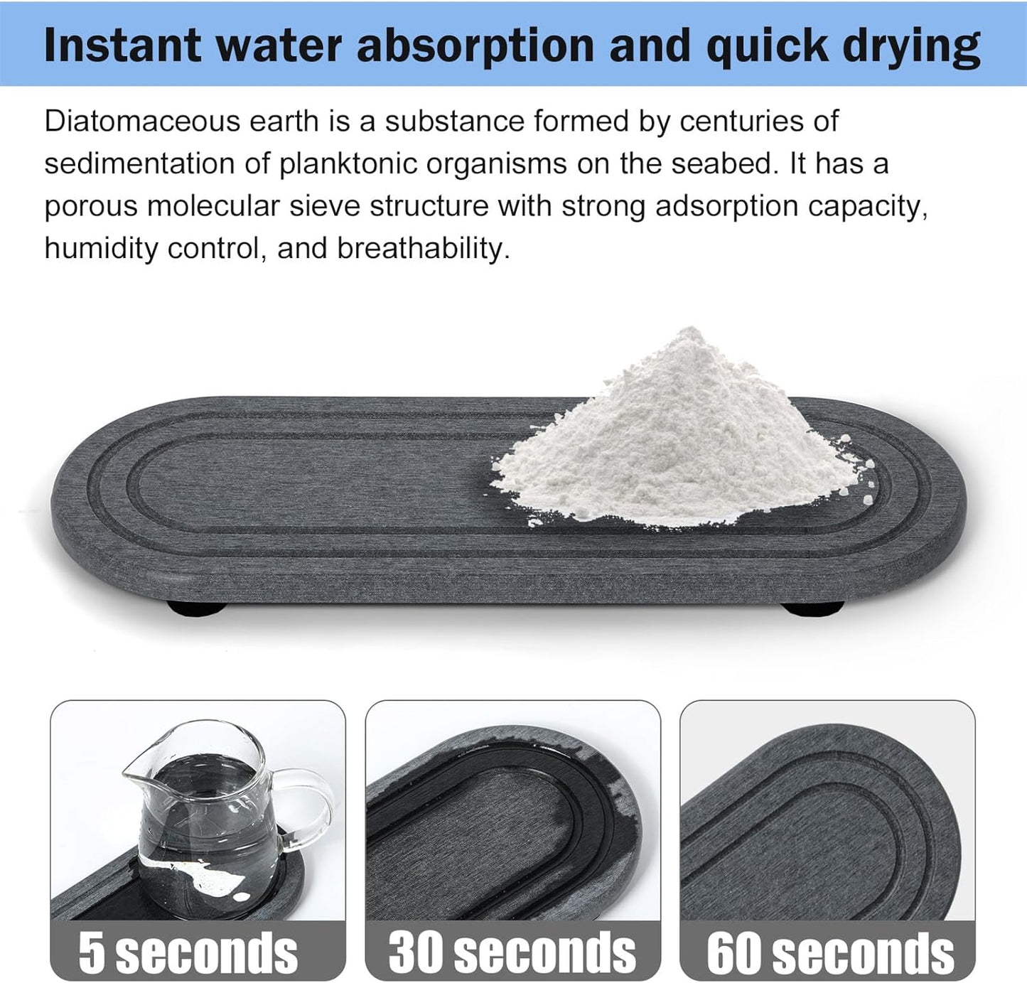 2PCS Water Absorbing Stone Tray, Fast Drying Diatomite Stone Sink Tray, Water Absorbent Diatomite Coasters, Stones Soap Trays for Kitchen Sink, Bathroom Counter Hand Soap Dish Toothbrush Holders